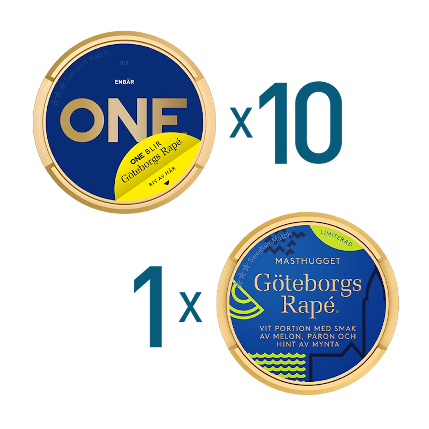 10 dosor ONE Blå och 1 dosa Göteborgs Rapé Masthugget Mixpaket